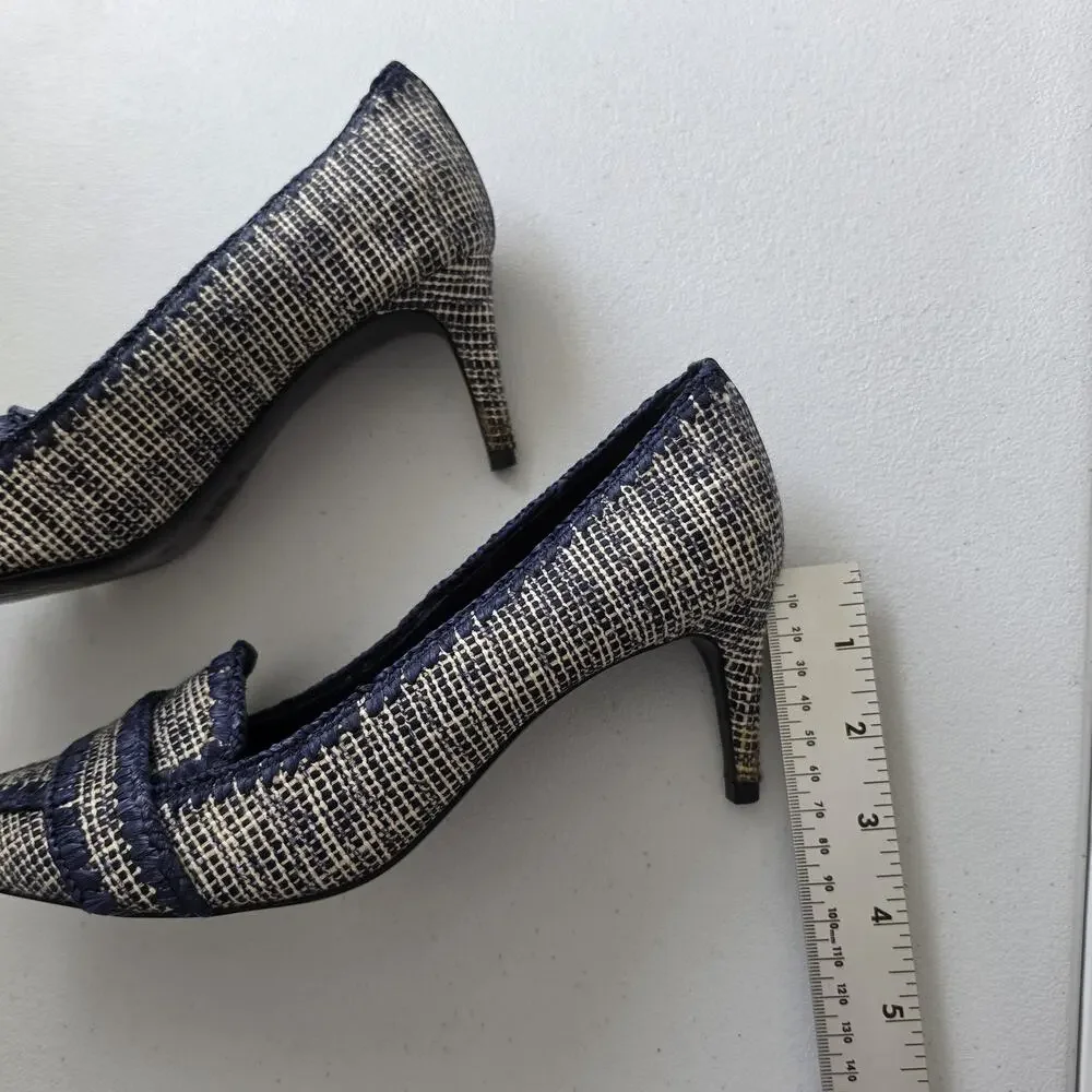 Tory Burch Shoes Womens Size 8 Blue Tweed Pointed Toe Loafer Pumps Stiletto